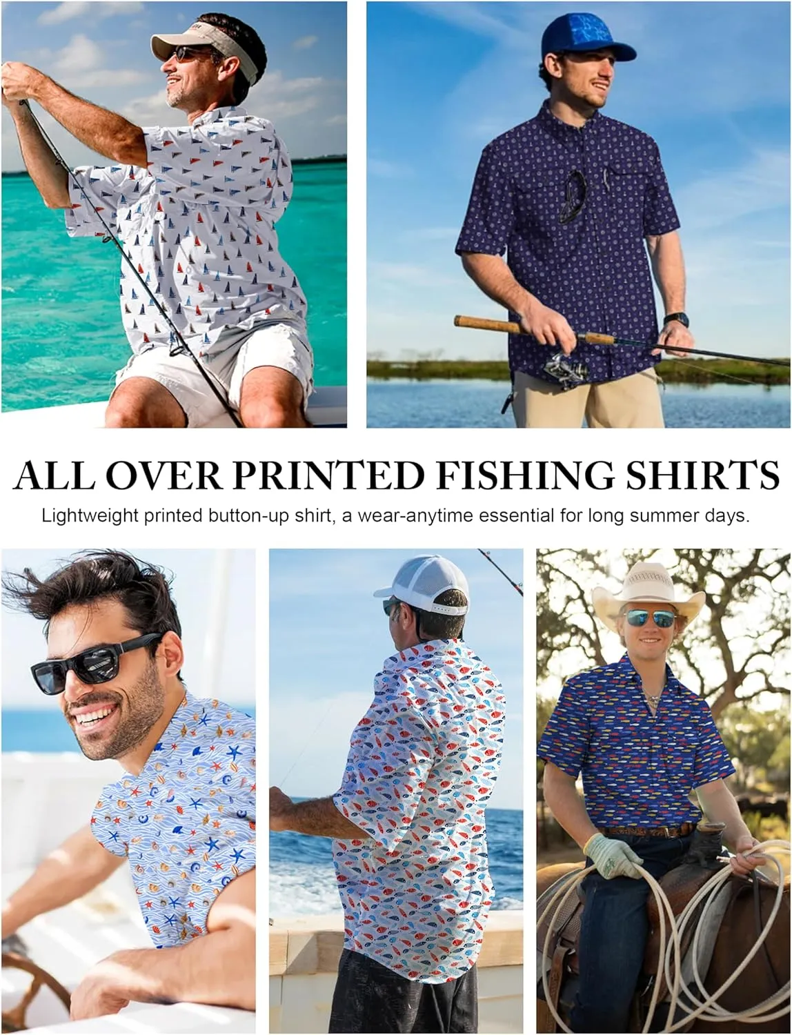 Lzzidou Fishing Shirts for Men UPF 50  Short Sleeve Button Down Print Hawaiian Camp Shirt with Breathable Back Vent