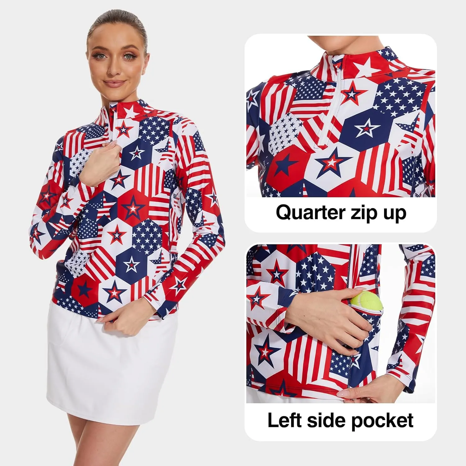 M MOTEEPI Womens Golf Shirt Long Sleeve Athletic Quarter Zip Pullover Sun Protection with Pocket
