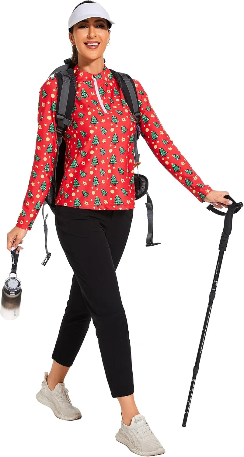 M MOTEEPI Womens Golf Shirt Long Sleeve Athletic Quarter Zip Pullover Sun Protection with Pocket