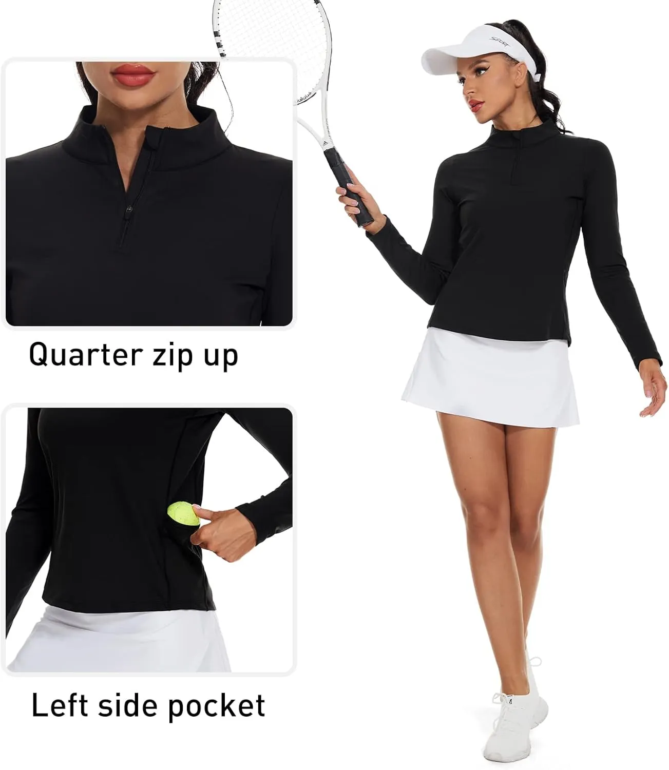 M MOTEEPI Womens Golf Shirt Long Sleeve Athletic Quarter Zip Pullover Sun Protection with Pocket
