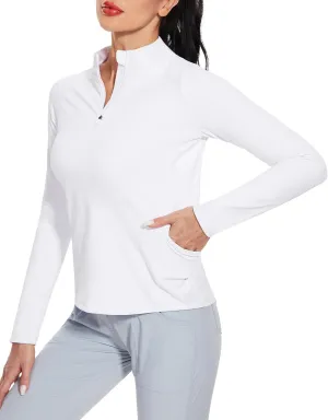M MOTEEPI Womens Golf Shirt Long Sleeve Athletic Quarter Zip Pullover Sun Protection with Pocket