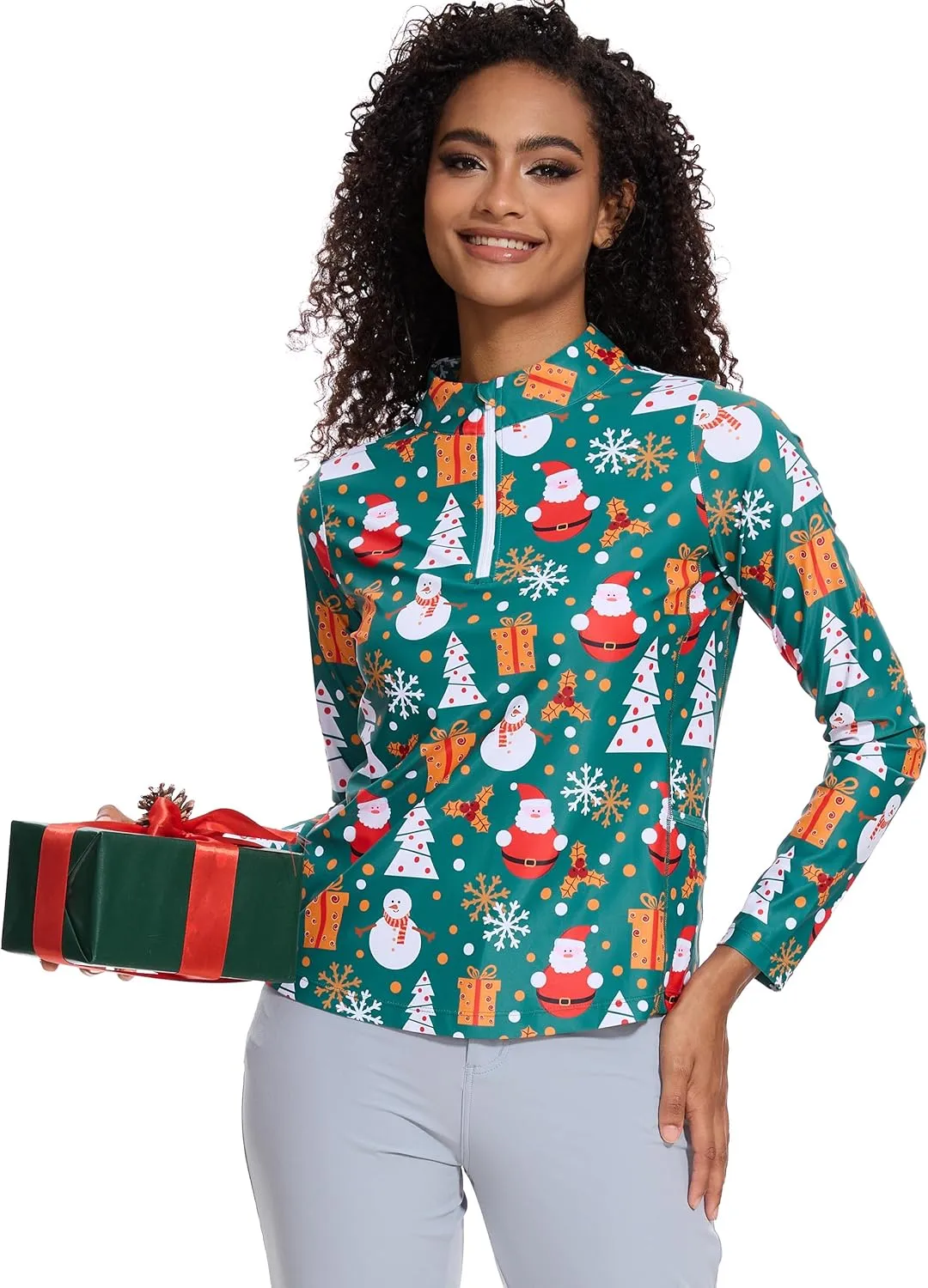 M MOTEEPI Womens Golf Shirt Long Sleeve Athletic Quarter Zip Pullover Sun Protection with Pocket