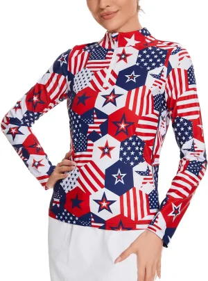 M MOTEEPI Womens Golf Shirt Long Sleeve Athletic Quarter Zip Pullover Sun Protection with Pocket