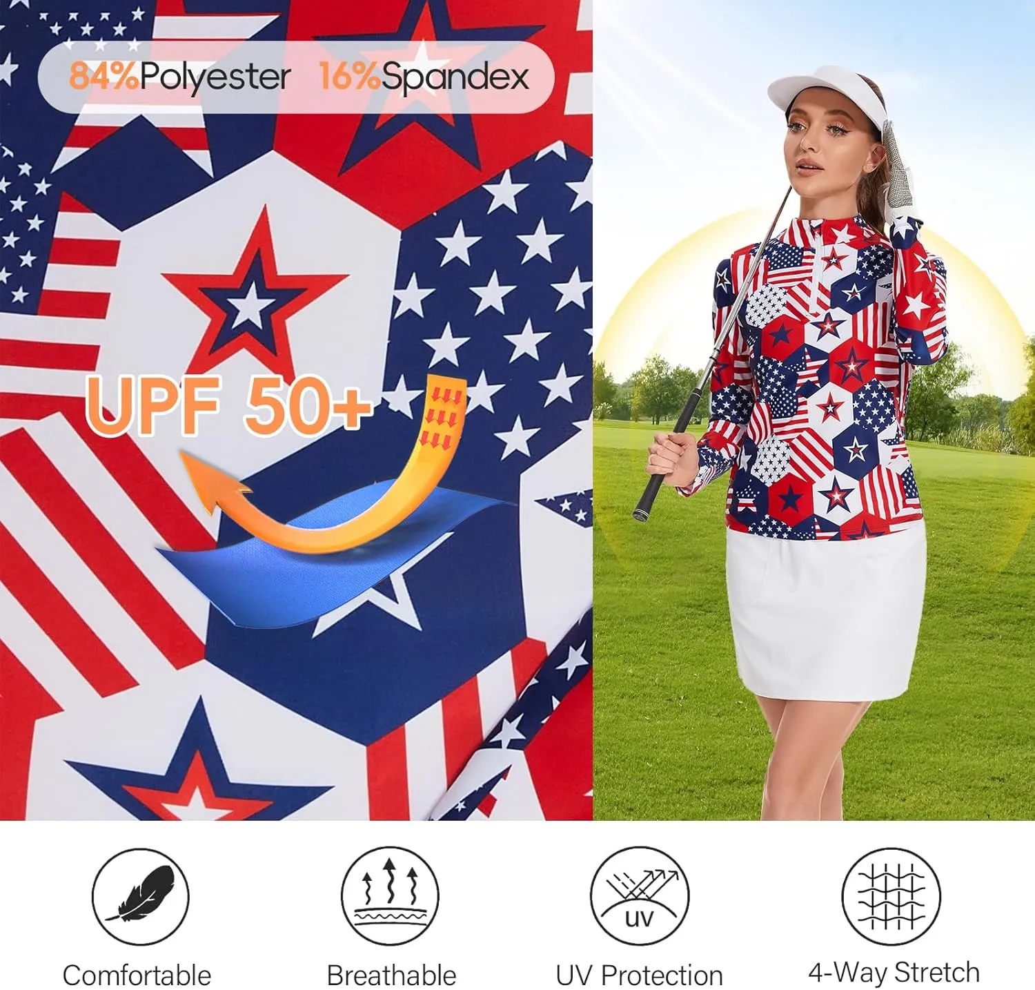 M MOTEEPI Womens Golf Shirt Long Sleeve Athletic Quarter Zip Pullover Sun Protection with Pocket