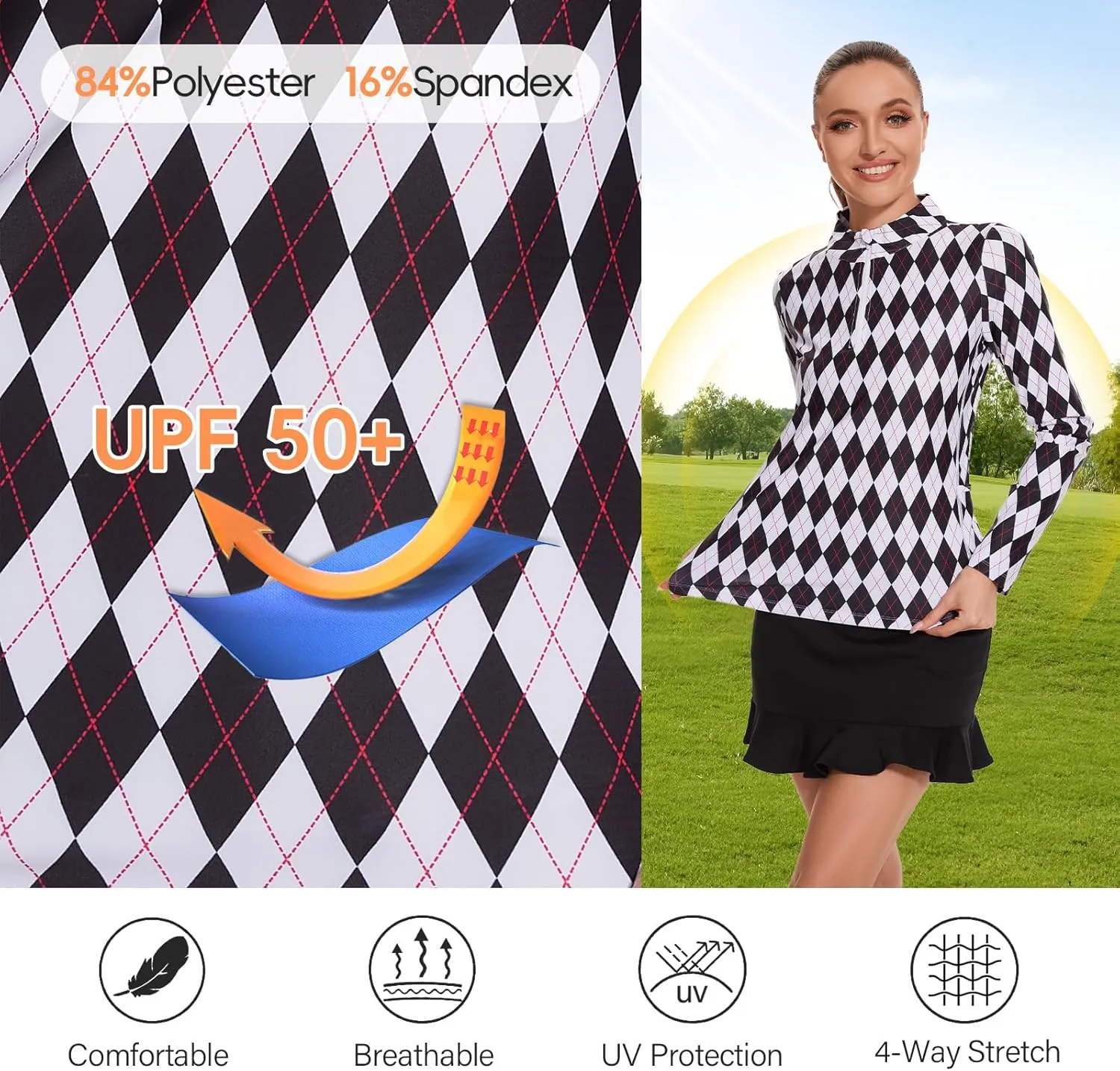 M MOTEEPI Womens Golf Shirt Long Sleeve Athletic Quarter Zip Pullover Sun Protection with Pocket
