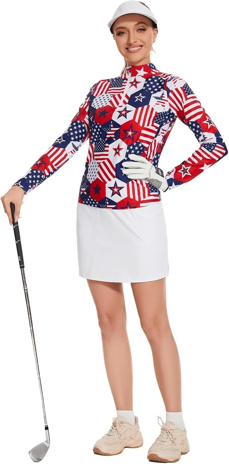 M MOTEEPI Womens Golf Shirt Long Sleeve Athletic Quarter Zip Pullover Sun Protection with Pocket