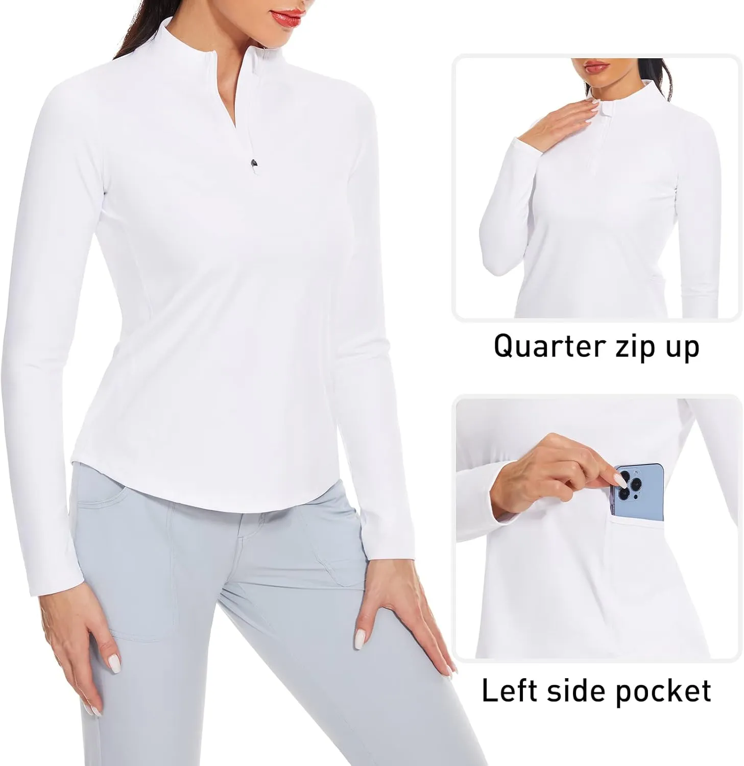 M MOTEEPI Womens Golf Shirt Long Sleeve Athletic Quarter Zip Pullover Sun Protection with Pocket