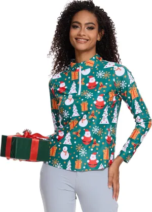 M MOTEEPI Womens Golf Shirt Long Sleeve Athletic Quarter Zip Pullover Sun Protection with Pocket