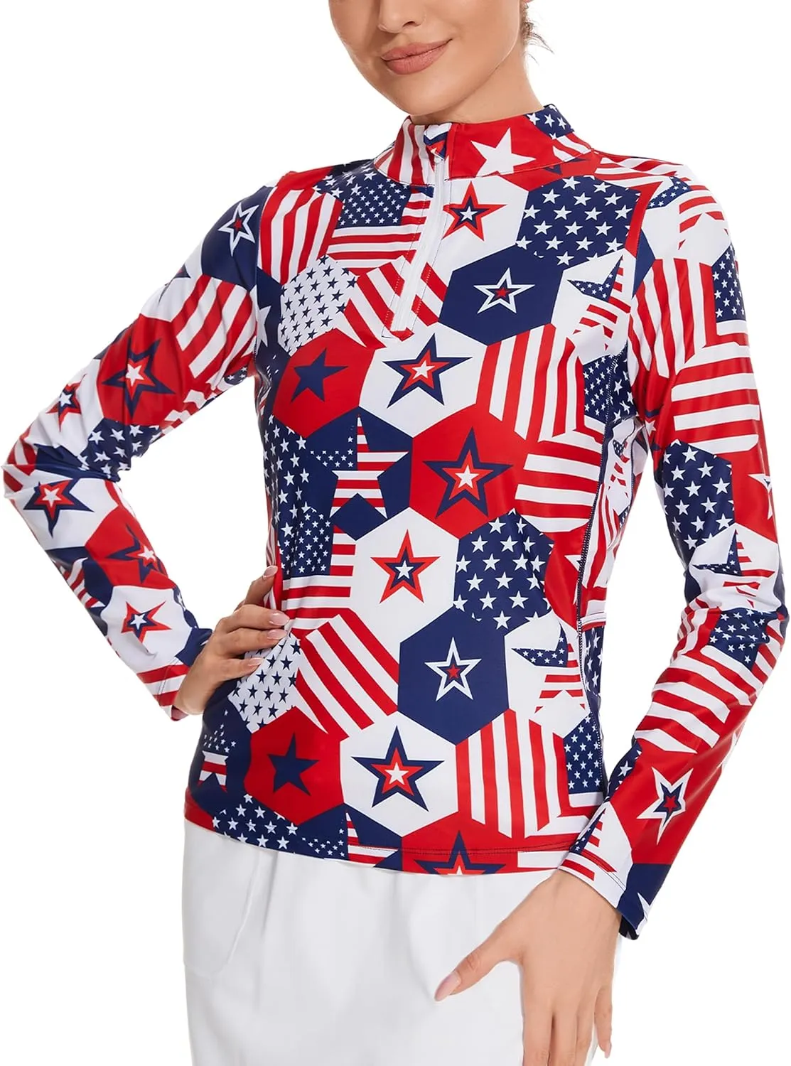 M MOTEEPI Womens Golf Shirt Long Sleeve Athletic Quarter Zip Pullover Sun Protection with Pocket