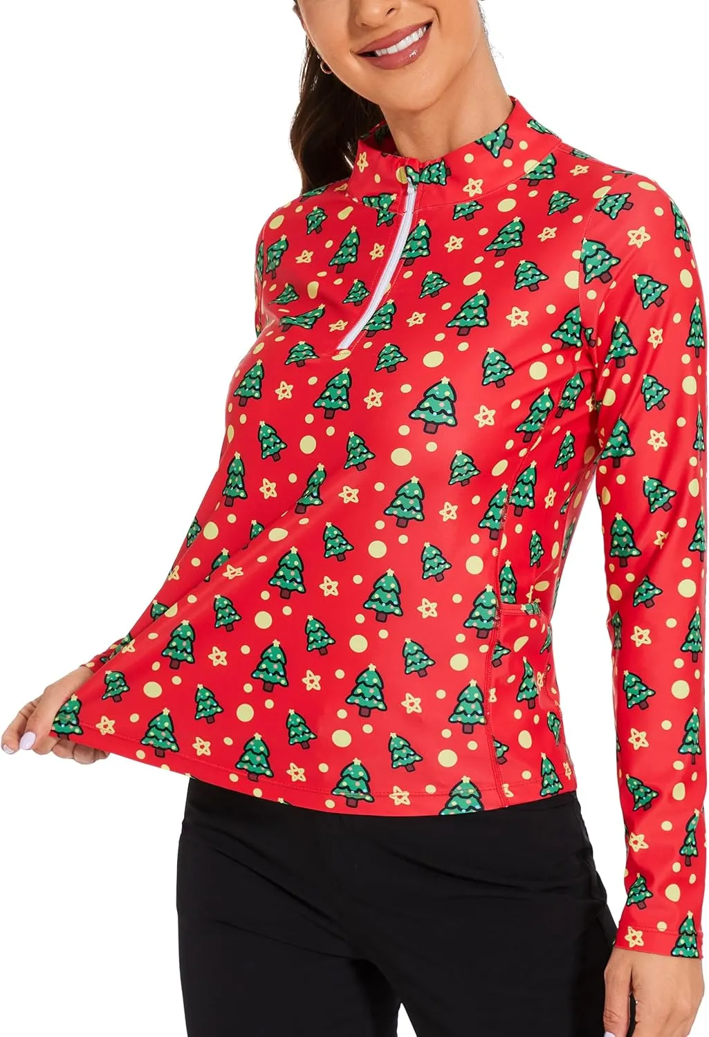 M MOTEEPI Womens Golf Shirt Long Sleeve Athletic Quarter Zip Pullover Sun Protection with Pocket