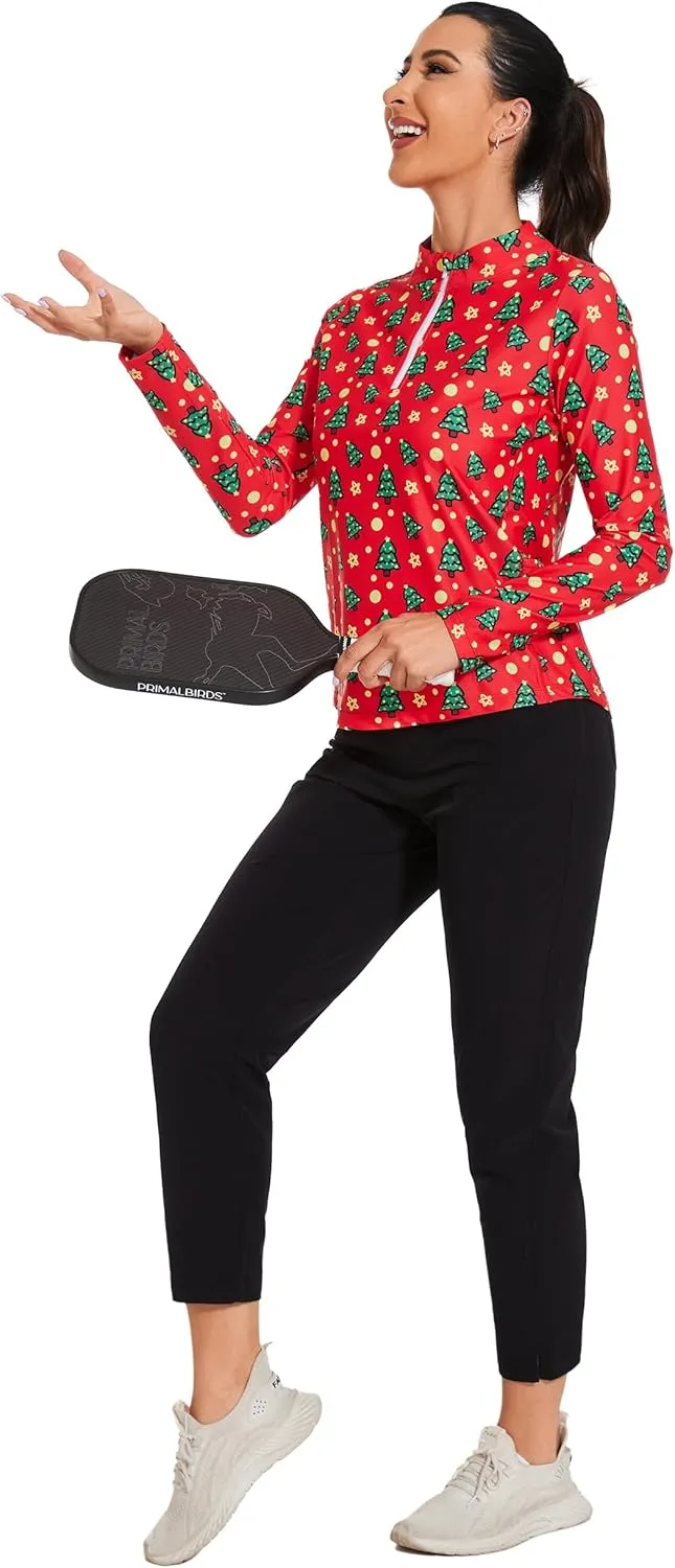 M MOTEEPI Womens Golf Shirt Long Sleeve Athletic Quarter Zip Pullover Sun Protection with Pocket