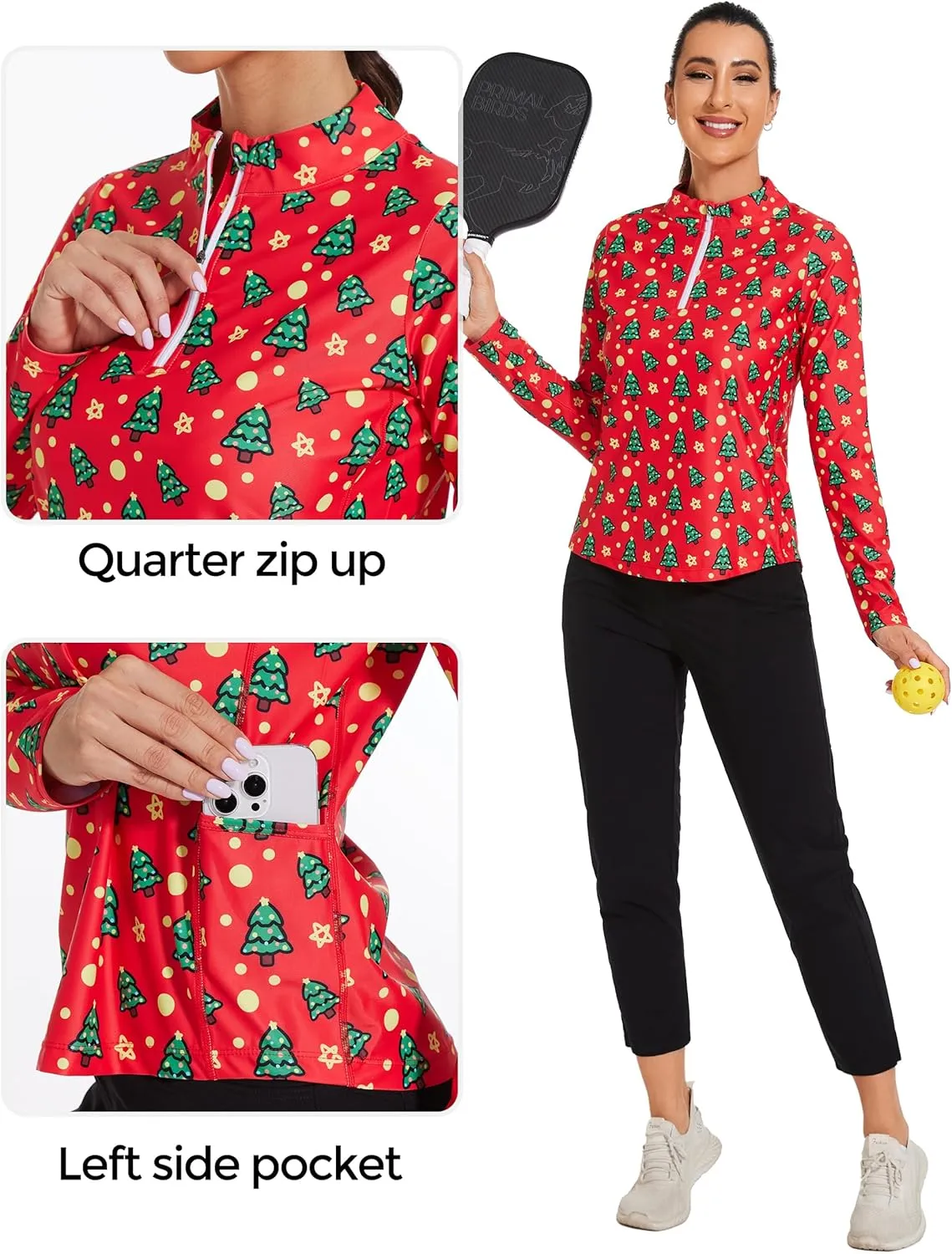 M MOTEEPI Womens Golf Shirt Long Sleeve Athletic Quarter Zip Pullover Sun Protection with Pocket