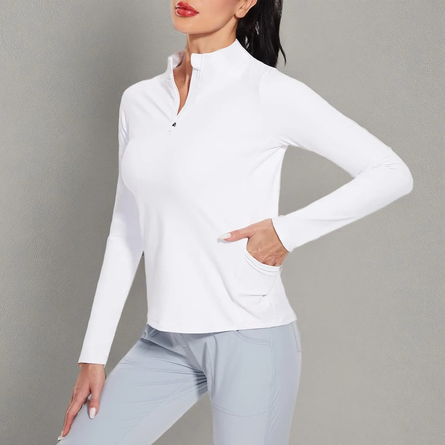 M MOTEEPI Womens Golf Shirt Long Sleeve Athletic Quarter Zip Pullover Sun Protection with Pocket