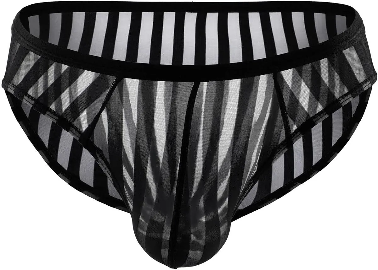 Men's Briefs Sexy Interstrip Breathable Panties Striped Sheer Mesh Briefs Underwear