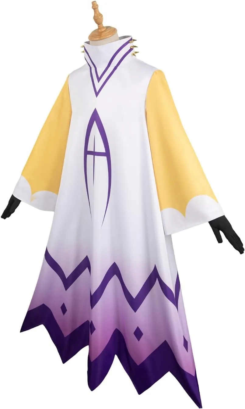 Mens Cosplay Costume White Golden Cloak Robe Dress Suit Outfit with Gloves Halloween
