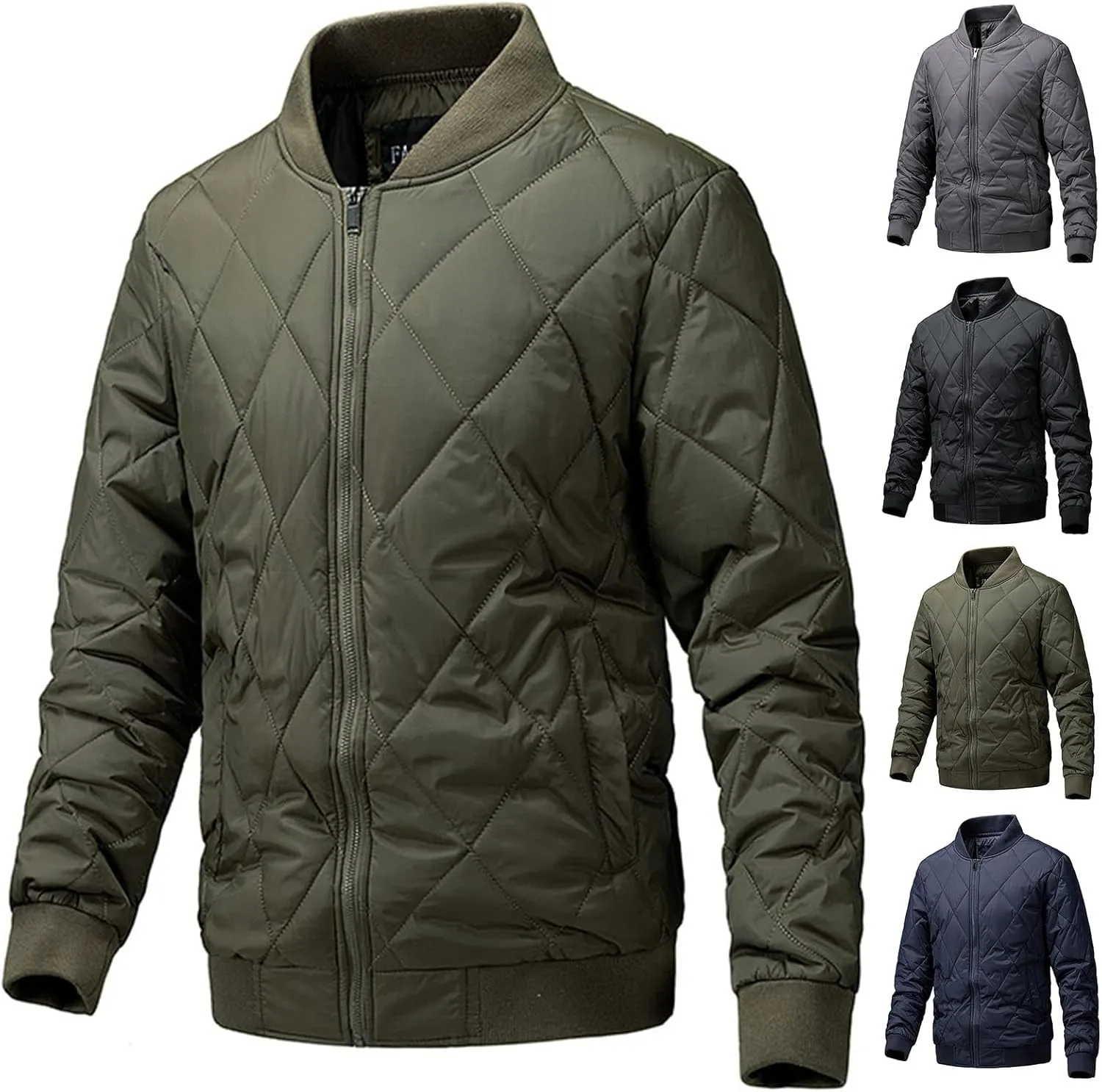 Men's Cotton-Padded Jacket Winter Collar Zipper Plus Cotton Coat Tide Casual Cardigan with Pockets