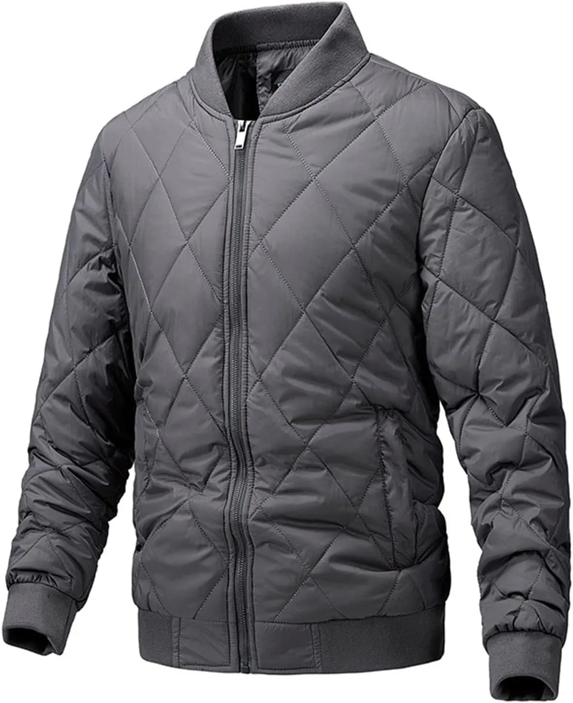 Men's Cotton-Padded Jacket Winter Collar Zipper Plus Cotton Coat Tide Casual Cardigan with Pockets
