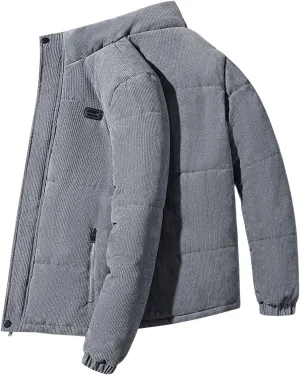 Men's Fashion Corduroy Cotton Padded Jackets Zipper Lapel Long Sleeve Coats Business Loose Warm Fall Winter Tops