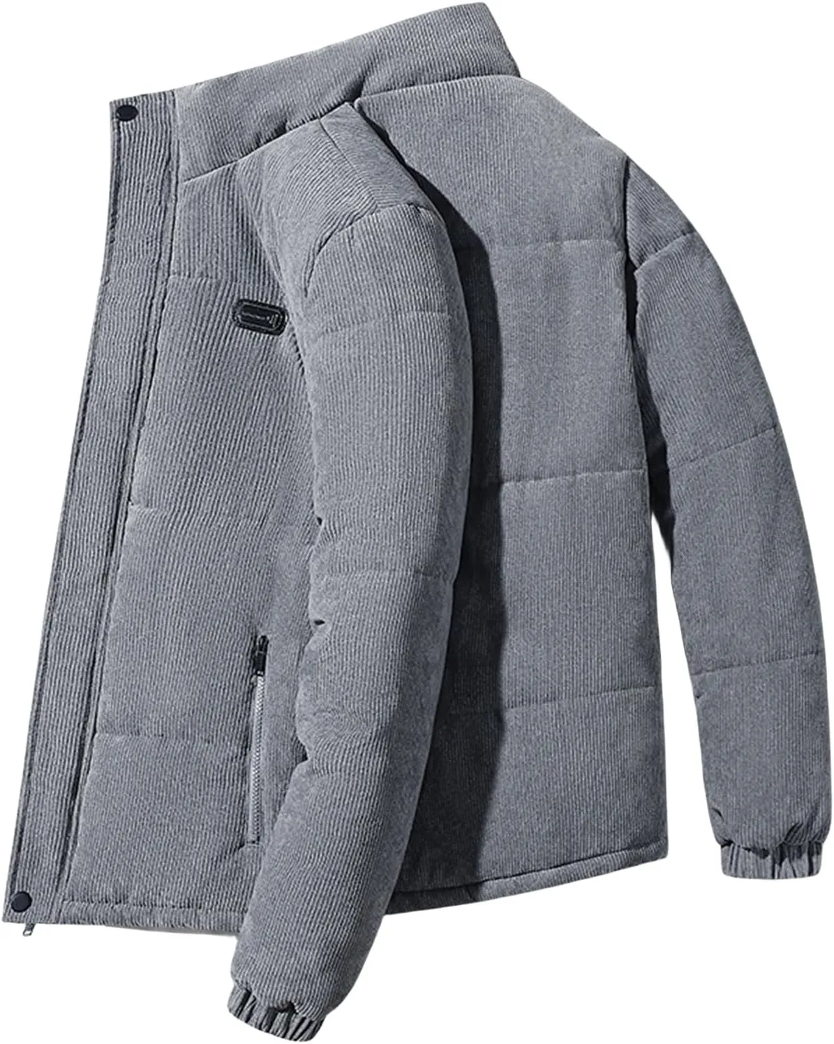 Men's Fashion Corduroy Cotton Padded Jackets Zipper Lapel Long Sleeve Coats Business Loose Warm Fall Winter Tops