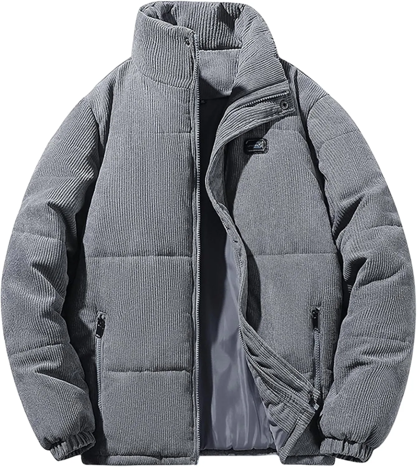 Men's Fashion Corduroy Cotton Padded Jackets Zipper Lapel Long Sleeve Coats Business Loose Warm Fall Winter Tops