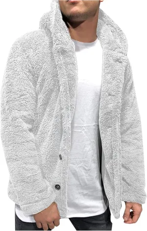 Mens Fluffy Fuzzy Jacket,Plush Fleece Casual Winter Fall Button Up Cardigan Coat Soft Sherpa Outerwear