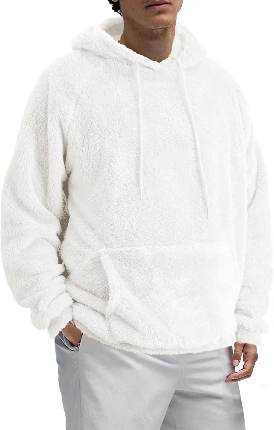 Mens Fuzzy Sherpa Hoodie Sweatshirt Long Sleeve Fashion Pullover Fall Outwear Winter Hooded
