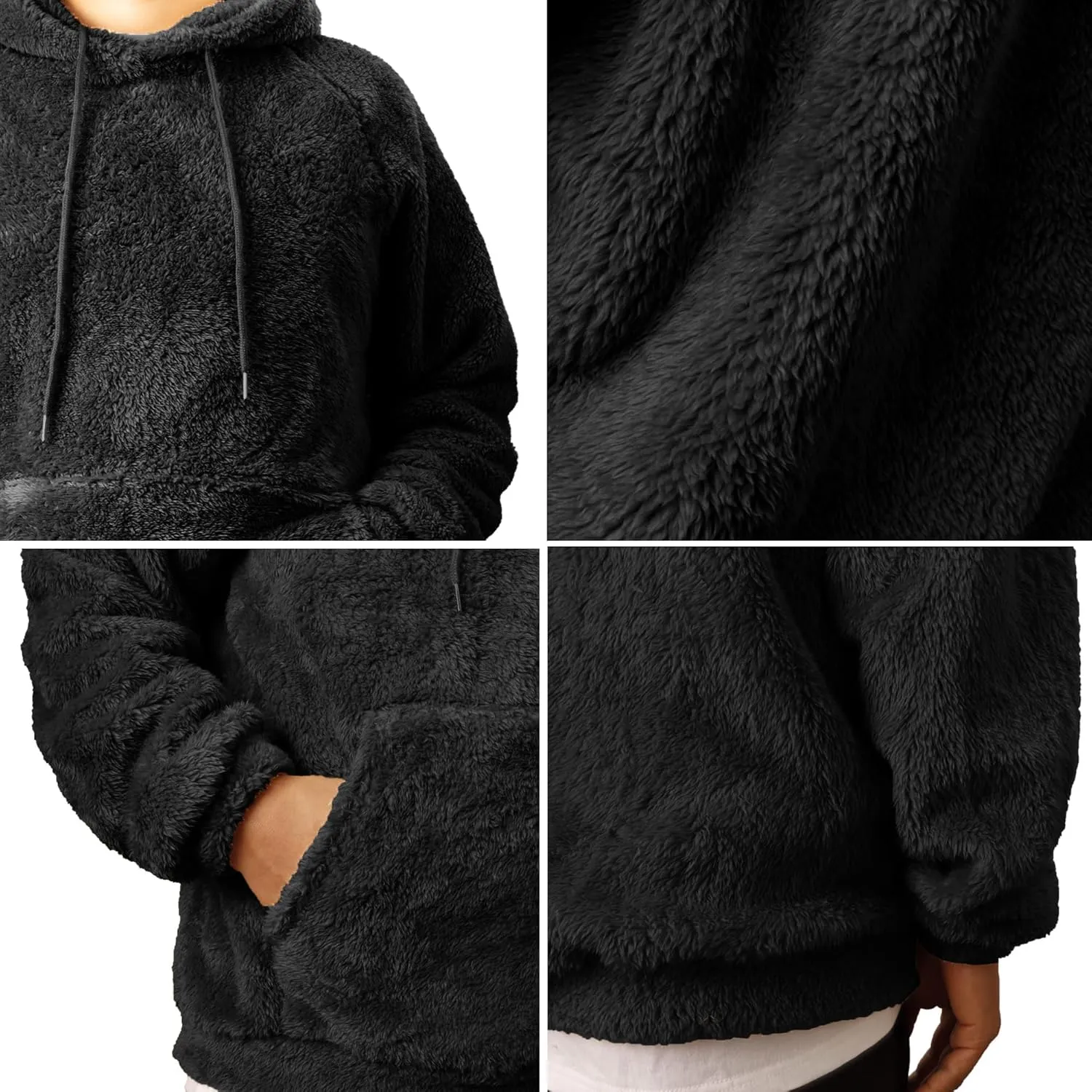 Mens Fuzzy Sherpa Hoodie Sweatshirt Long Sleeve Fashion Pullover Fall Outwear Winter Hooded