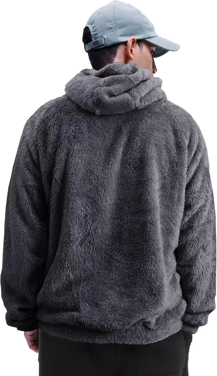 Mens Fuzzy Sherpa Hoodie Sweatshirt Long Sleeve Fashion Pullover Fall Outwear Winter Hooded