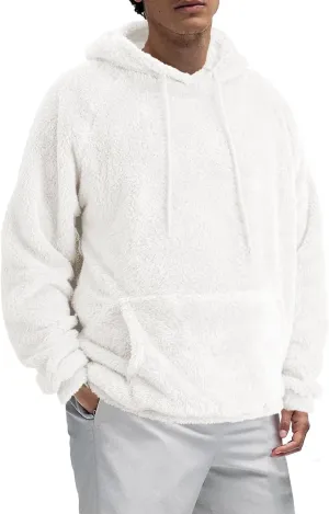 Mens Fuzzy Sherpa Hoodie Sweatshirt Long Sleeve Fashion Pullover Fall Outwear Winter Hooded