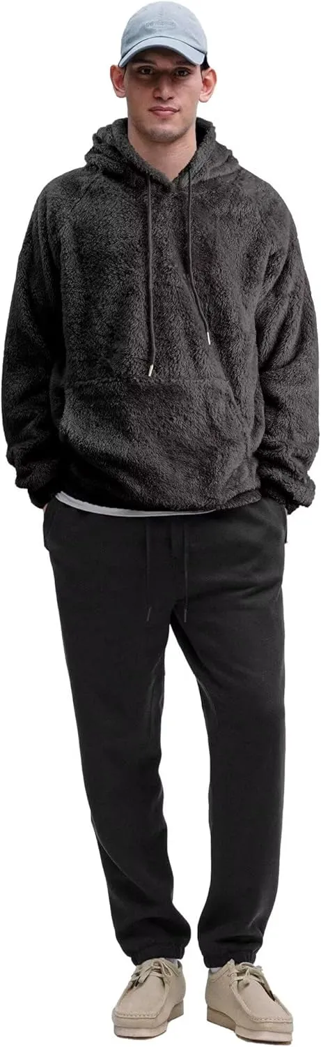 Mens Fuzzy Sherpa Hoodie Sweatshirt Long Sleeve Fashion Pullover Fall Outwear Winter Hooded