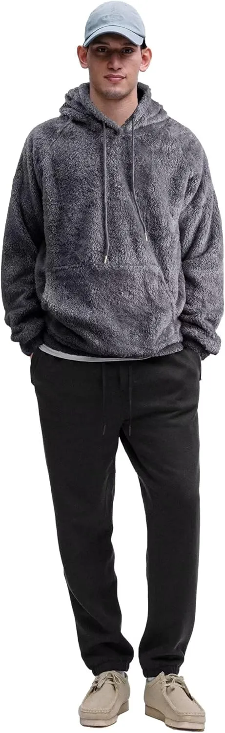 Mens Fuzzy Sherpa Hoodie Sweatshirt Long Sleeve Fashion Pullover Fall Outwear Winter Hooded