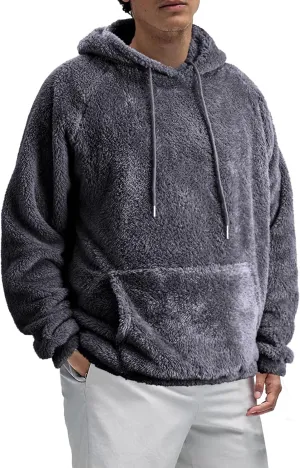 Mens Fuzzy Sherpa Hoodie Sweatshirt Long Sleeve Fashion Pullover Fall Outwear Winter Hooded