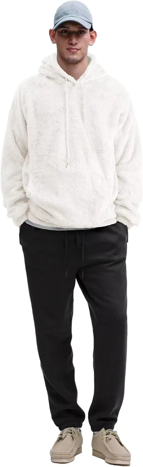 Mens Fuzzy Sherpa Hoodie Sweatshirt Long Sleeve Fashion Pullover Fall Outwear Winter Hooded