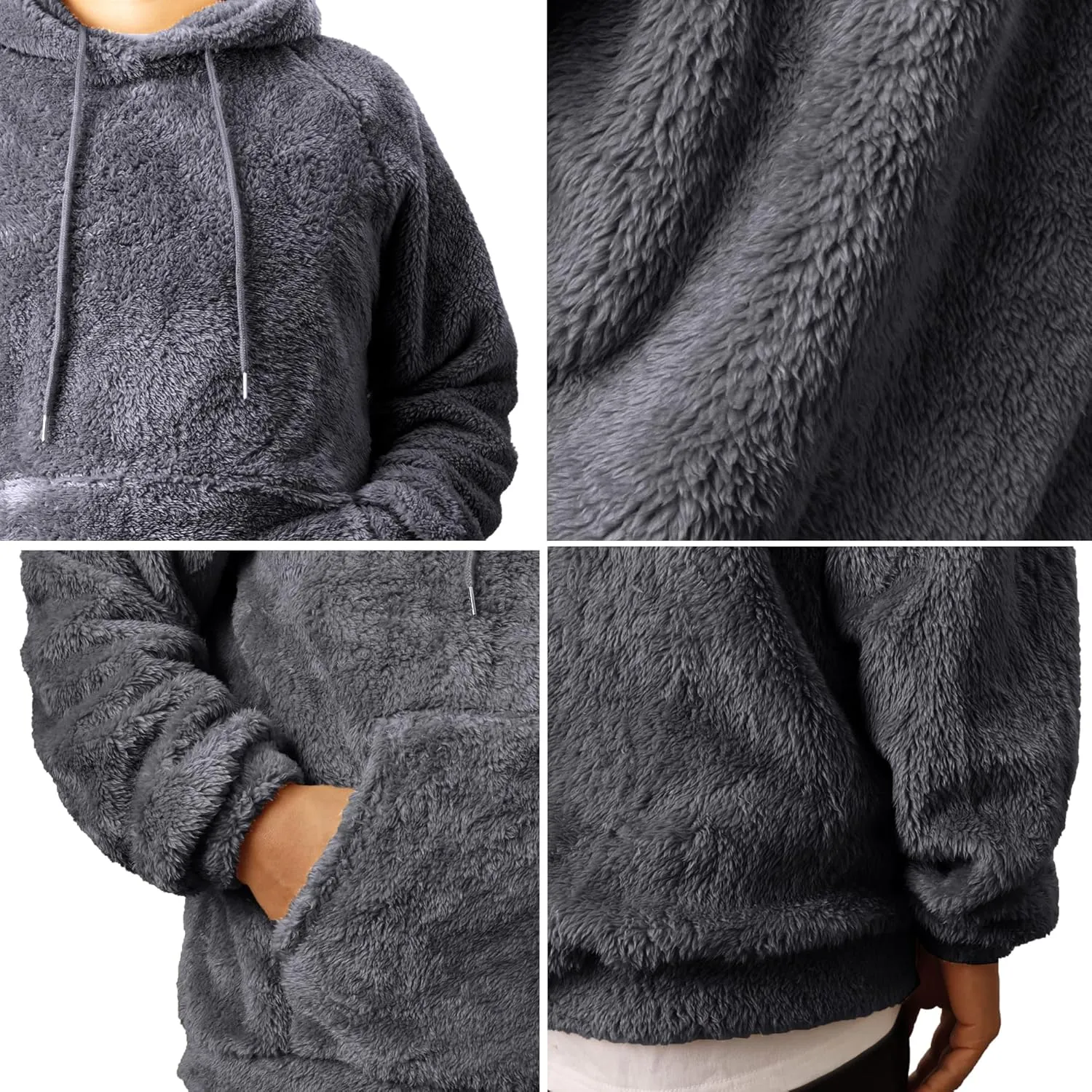 Mens Fuzzy Sherpa Hoodie Sweatshirt Long Sleeve Fashion Pullover Fall Outwear Winter Hooded