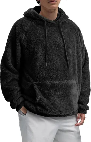 Mens Fuzzy Sherpa Hoodie Sweatshirt Long Sleeve Fashion Pullover Fall Outwear Winter Hooded