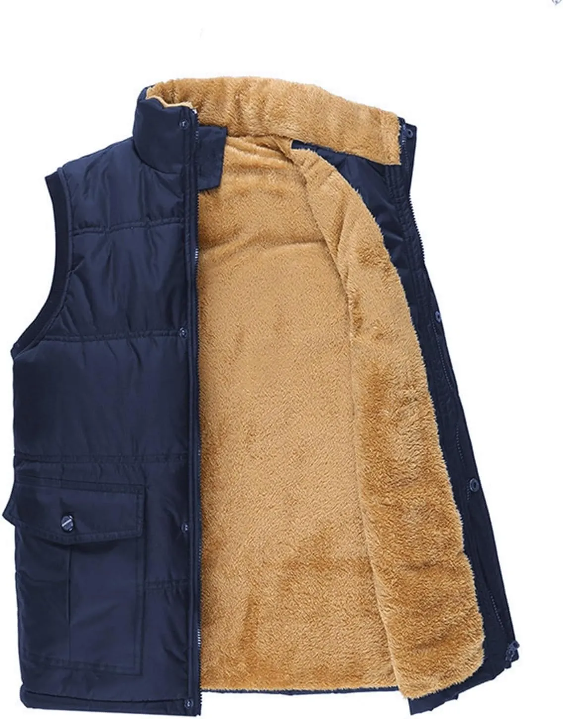 Men's Lightweight Packable Insulated Thick Padded Vest Men Warm Solid Heated Cotton Tops Pocket Casual Packable Padded