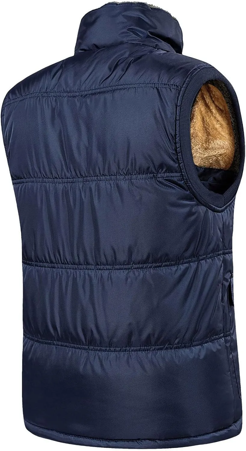 Men's Lightweight Packable Insulated Thick Padded Vest Men Warm Solid Heated Cotton Tops Pocket Casual Packable Padded