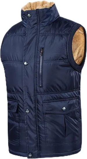 Men's Lightweight Packable Insulated Thick Padded Vest Men Warm Solid Heated Cotton Tops Pocket Casual Packable Padded