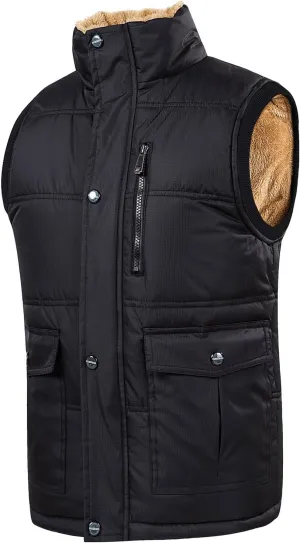 Men's Lightweight Packable Insulated Thick Padded Vest Men Warm Solid Heated Cotton Tops Pocket Casual Packable Padded