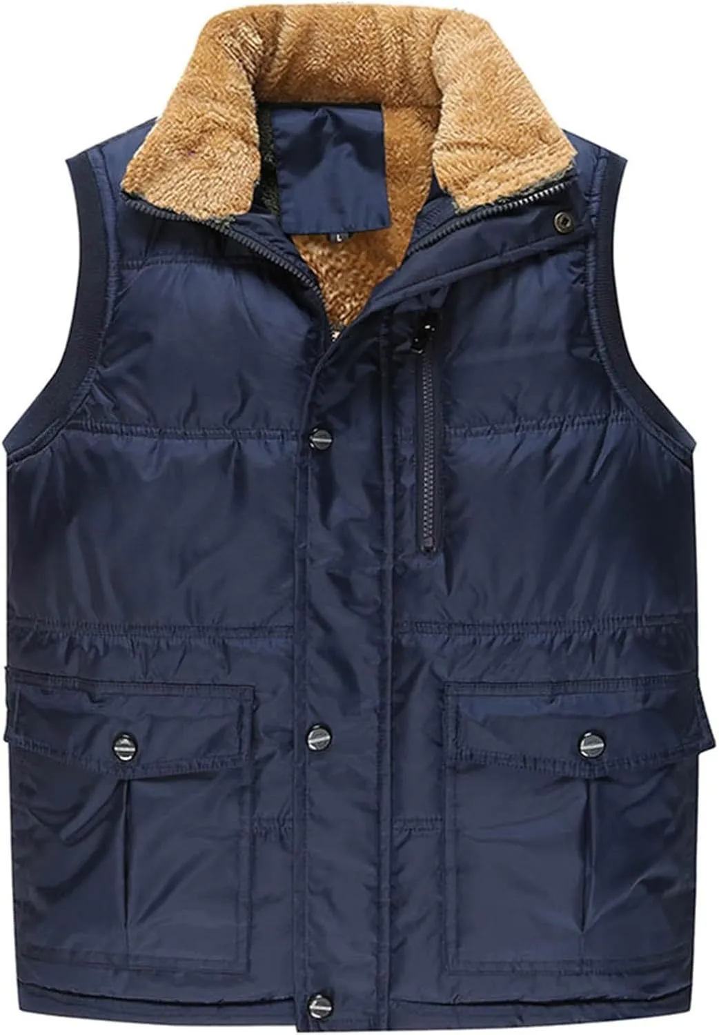 Men's Lightweight Packable Insulated Thick Padded Vest Men Warm Solid Heated Cotton Tops Pocket Casual Packable Padded