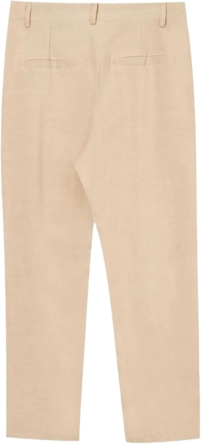 Mens Linen Trousers Button Drawstring Casual Lightweight Breathable Pants Solid Vacation Beach Shorts with Pockets