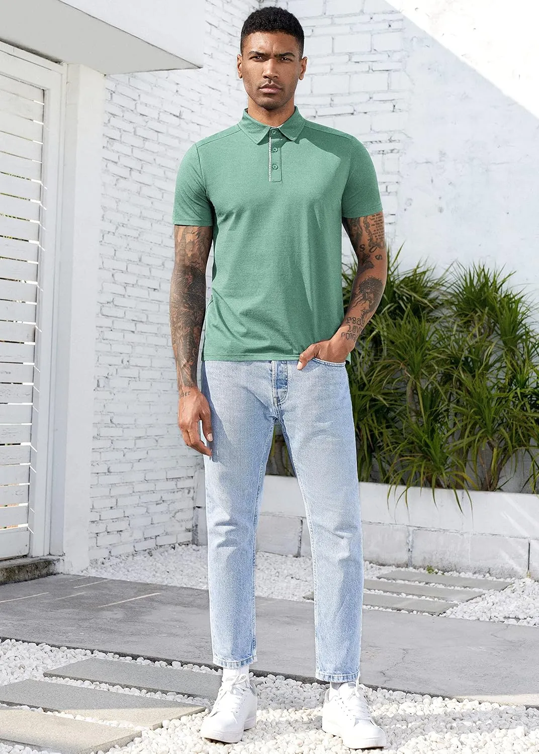 Mens Quick Dry Performance Golf Polo Shirts Short Sleeve Summer Casual Athletic Collared Shirt