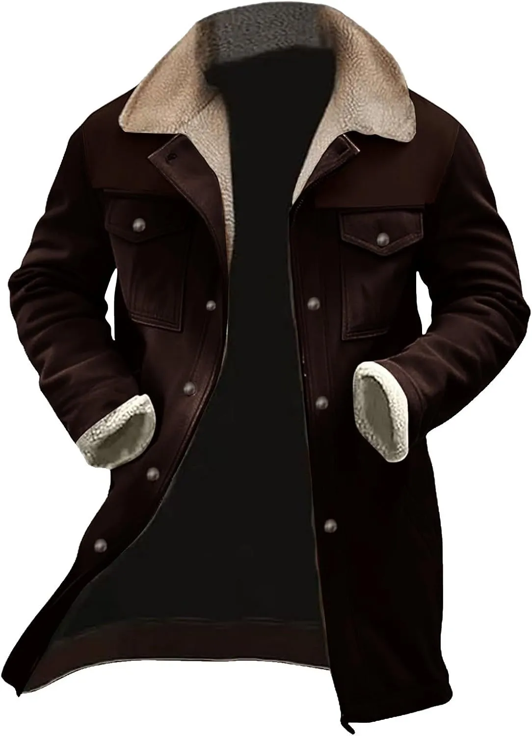 Men'S Thicken Vintage Suede Jackets Faux Leather Jacket Men Zip Up Motorcycle Retro Jacket Coats Plush Collar Coats