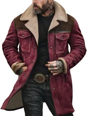 Men'S Thicken Vintage Suede Jackets Faux Leather Jacket Men Zip Up Motorcycle Retro Jacket Coats Plush Collar Coats