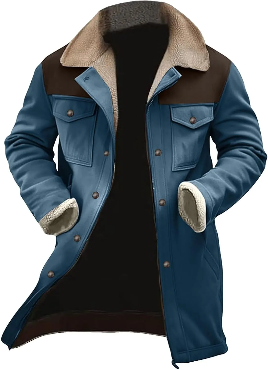 Men'S Thicken Vintage Suede Jackets Faux Leather Jacket Men Zip Up Motorcycle Retro Jacket Coats Plush Collar Coats