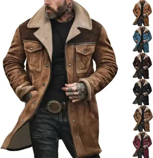 Men'S Thicken Vintage Suede Jackets Faux Leather Jacket Men Zip Up Motorcycle Retro Jacket Coats Plush Collar Coats
