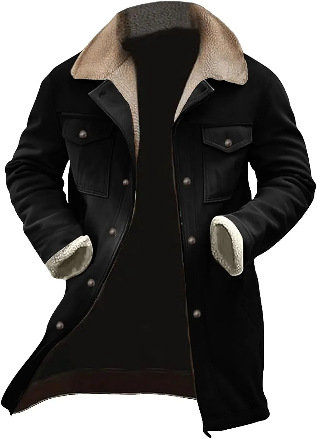 Men'S Thicken Vintage Suede Jackets Faux Leather Jacket Men Zip Up Motorcycle Retro Jacket Coats Plush Collar Coats