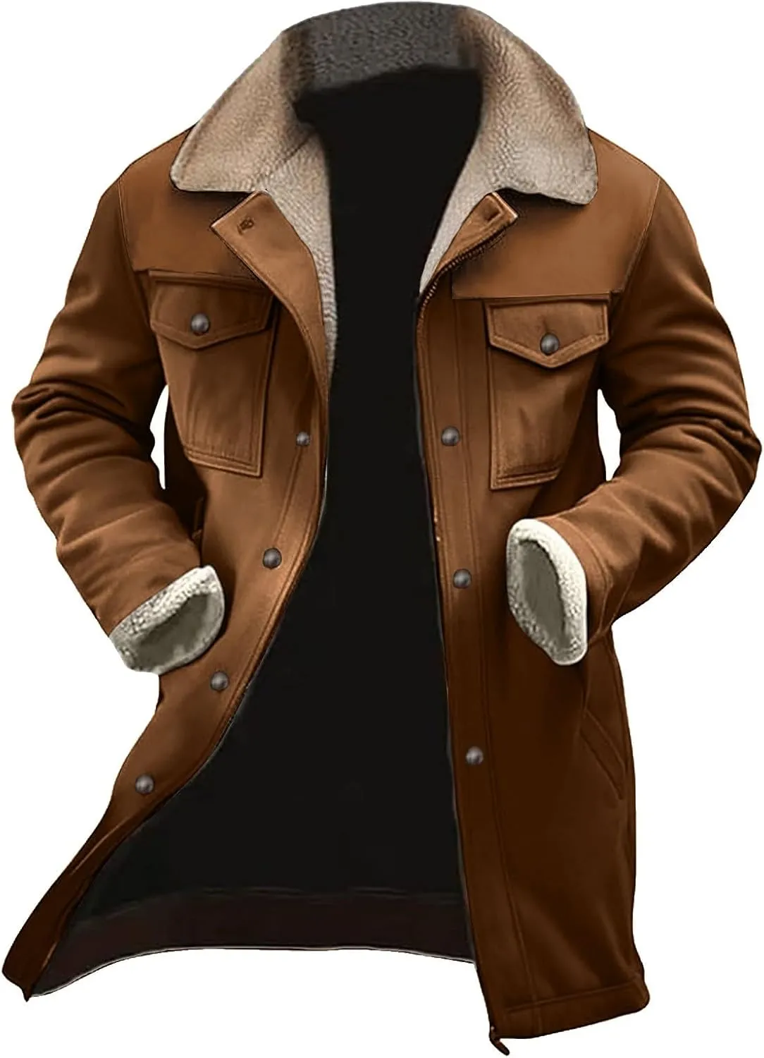 Men'S Thicken Vintage Suede Jackets Faux Leather Jacket Men Zip Up Motorcycle Retro Jacket Coats Plush Collar Coats