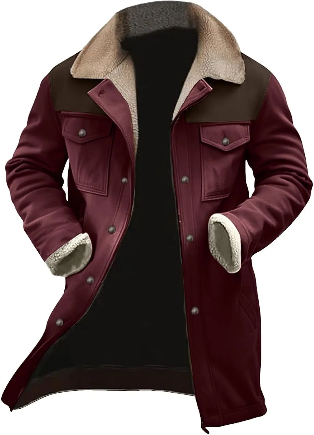 Men'S Thicken Vintage Suede Jackets Faux Leather Jacket Men Zip Up Motorcycle Retro Jacket Coats Plush Collar Coats
