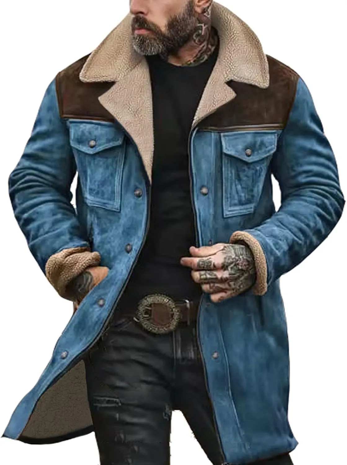 Men'S Thicken Vintage Suede Jackets Faux Leather Jacket Men Zip Up Motorcycle Retro Jacket Coats Plush Collar Coats